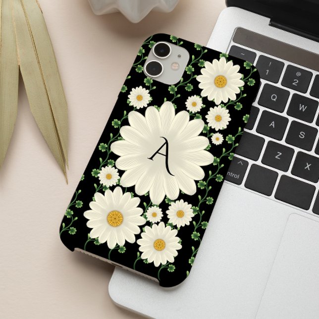 Coques Case-Mate iPhone Élégant monogramme de marguerite florale (Créateur téléchargé)