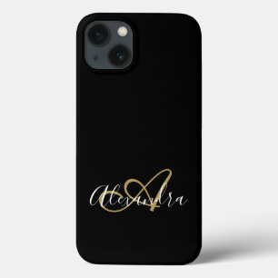 Case-Mate iPhone Case Élégant monogramme de script doré noir féminin