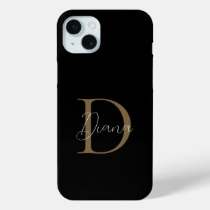 Coque Case-Mate iPhone Élégant Monogramme de sommier noir Mossy Gold Scri