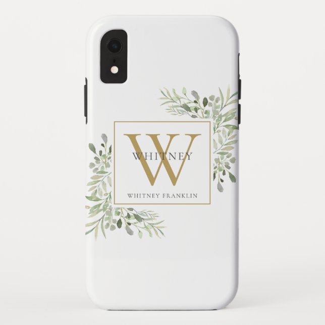 Coques Case-Mate iPhone Élégant Monogramme de Verdure en Or Chic (Dos)
