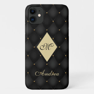 Case-Mate iPhone Case Élégant Monogramme d'or noir Tufted