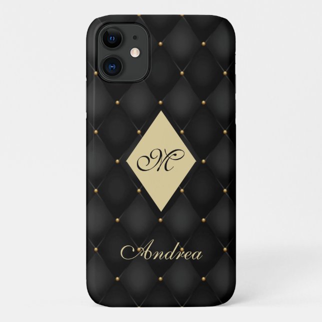 Coques Case-Mate iPhone Élégant Monogramme d'or noir Tufted (Dos)