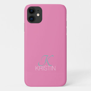 Case-Mate iPhone Case Élégant Monogramme et nom de script Turquoise, ros