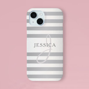 Coque Case-Mate iPhone Élégant Monogramme Faux Gris Argent Gris Gris