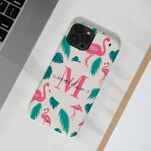 Case-Mate iPhone Case Élégant Monogramme Feuille Tropical Flamant rose r
