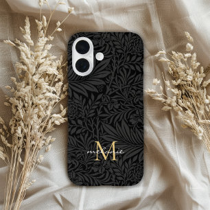 Coque Pour iPhone 16 Élégant Monogramme Floral Noir