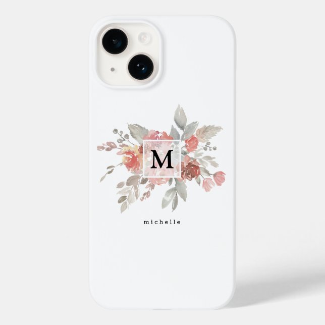 Coques Case-Mate iPhone Élégant Monogramme floral rose pâle (Verso)