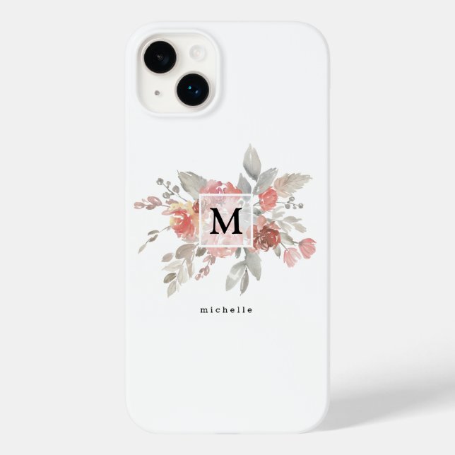 Coques Case-Mate iPhone Élégant Monogramme floral rose pâle (Verso)