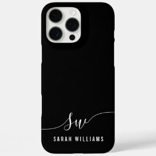 Coque iPhone 16 Pro Max Élégant Monogramme initial de script noir
