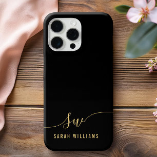 Coque iPhone 16 Pro Max Élégant Monogramme initial de script noir