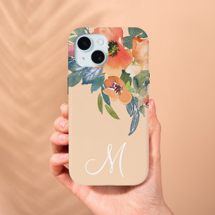 Coque Case-Mate iPhone Élégant Monogramme M Roses de Pêche à l'Aquarelle