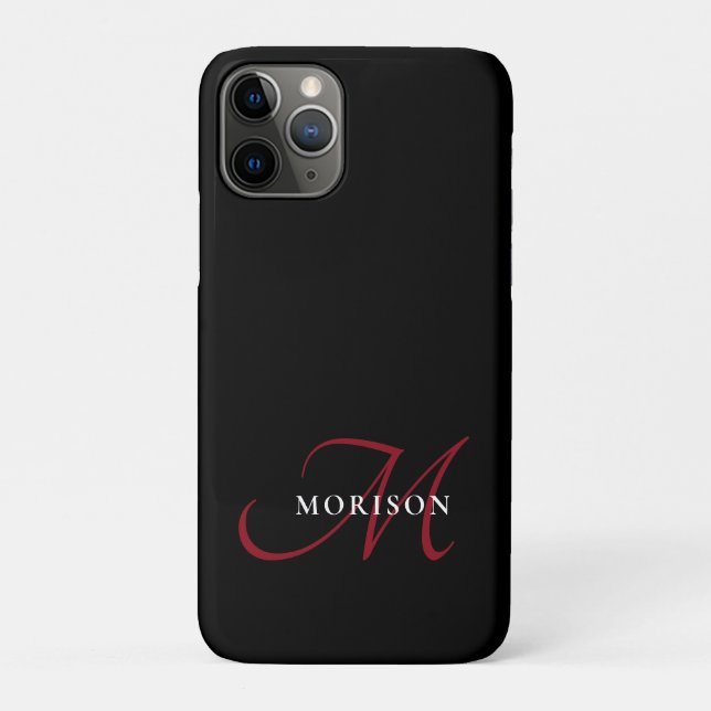 Coques Case-Mate iPhone Élégant Monogramme moderne noir rouge (Dos)