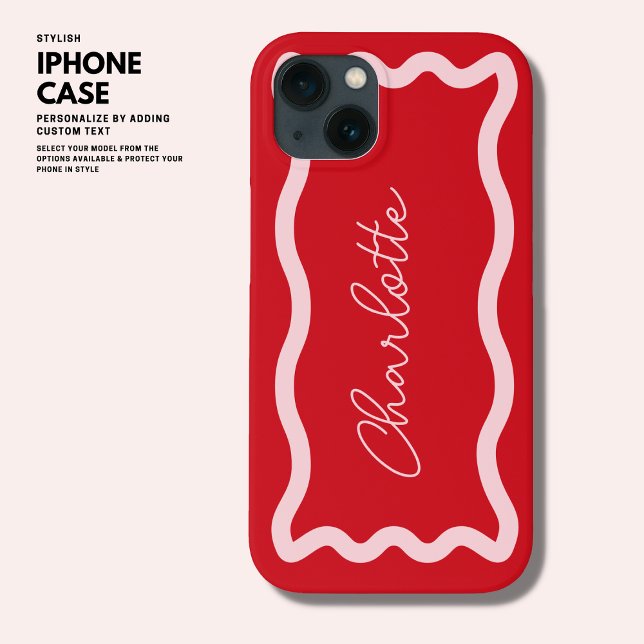 Coques Case-Mate iPhone Élégant Monogramme moderne rose et rouge Vague rét (Créateur téléchargé)