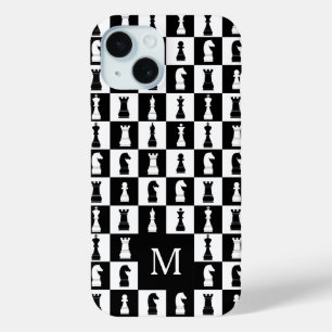 Coque Case-Mate iPhone Élégant Monogramme Motif d'échecs noir et blanc