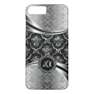 Etui iPhone Case-Mate Élégant monogramme noir & argent Damas florales