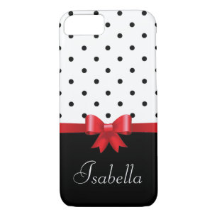 Coque iPhone 8/7 Élégant monogramme noir blanc pois rouge