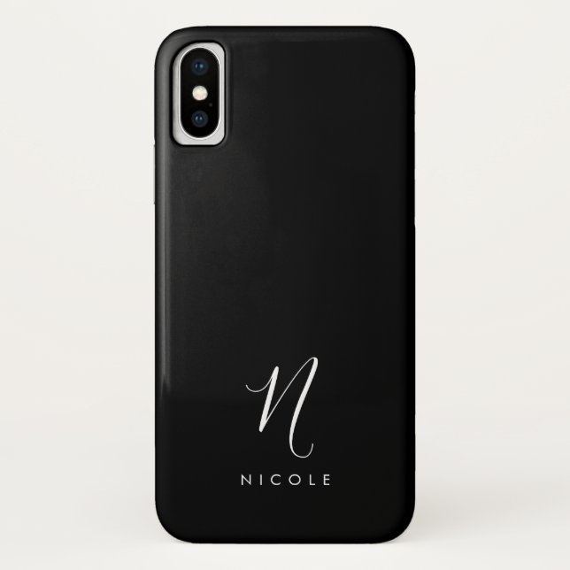 Coques Case-Mate iPhone Élégant Monogramme noir et blanc (Dos)