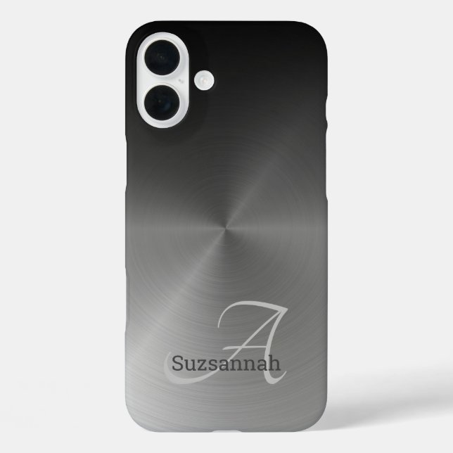 Coques Case-Mate iPhone Élégant Monogramme Nom Métal Faux Ombre Noir (Verso)