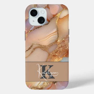 Coque Case-Mate iPhone Élégant Monogramme Pailleté Or et Nacre 