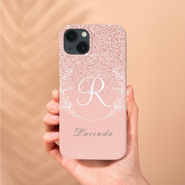 Coques Case-Mate iPhone Élégant Monogramme Paillettes Or Rose  (Créateur téléchargé)