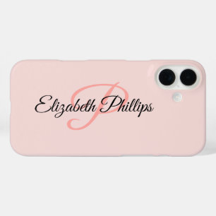 Coque Pour iPhone 16 Plus Élégant Monogramme Rose Brumeux Féminin Lettre