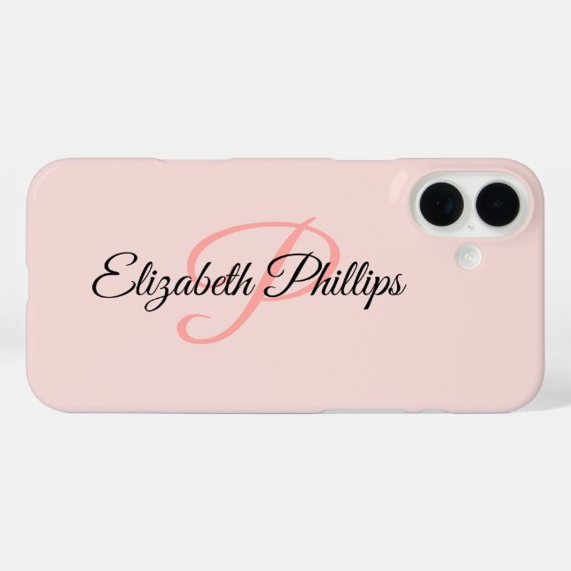 Coques Case-Mate iPhone Élégant Monogramme Rose Brumeux Féminin Lettre (Verso (horizontal))