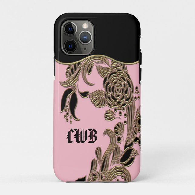 Coques Case-Mate iPhone Élégant Monogramme rose Cool Chic Annoncé (Dos)