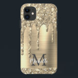 Case-Mate iPhone Case Elégant Monogrammed Gold Parties scintillant Drive<br><div class="desc">Parties scintillant d'or ceinturé moderne, nom et coque iphone monogrammé. Ce design présente des gouttes brillantes de parties scintillant d'or jaune sur arrière - plan de métal brossé or avec personnalisation monogramme initial et modèle de texte de prénom. Un cadeau féminin parfait. Si vous avez besoin d'aide ou d'articles correspondants,...</div>