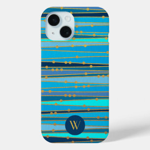 Coque Case-Mate iPhone Élégant Motif de bandes bleues Monogramme