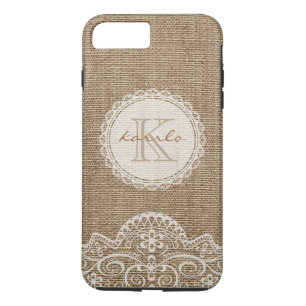 Coque iPhone 8 Plus/7 Plus Élégant Motif de dentelle d'ivoire de Burlap en 