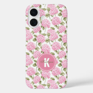 Coque Pour iPhone 16 Élégant Motif de fleurs d'hydragea rose