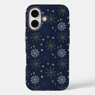 Coque Pour iPhone 16 Élégant Motif de flocon de neige bleu foncé