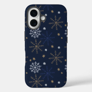 Coque Pour iPhone 16 Élégant Motif de flocon de neige bleu foncé