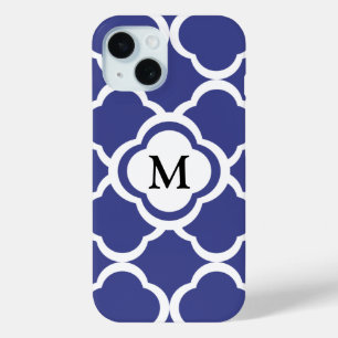 Coque Case-Mate iPhone Élégant Motif de Quatrefoil Bleu Monogramme