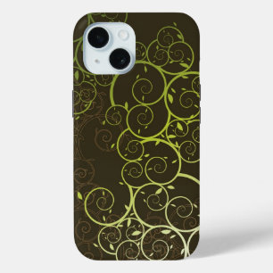 Coque Pour iPhone 15 Élégant Motif de vignes vertes en spirale ornement