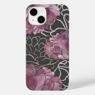Coque Case-Mate iPhone Élégant motif floral rose et noir de pivoine