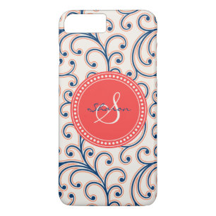 Case-Mate iPhone Case Élégant motif floral rouge bleu girly monogramme