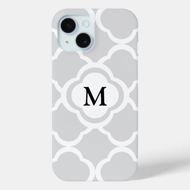 Coques Case-Mate iPhone Élégant Motif gris monogramme (Verso)