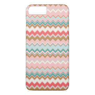 Coque iPhone 7 Plus Élégant motif ikat chevron pastel rose or moderne