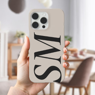 Coque iPhone 16 Pro Max Élégant noir beige Bold Monogramme initial