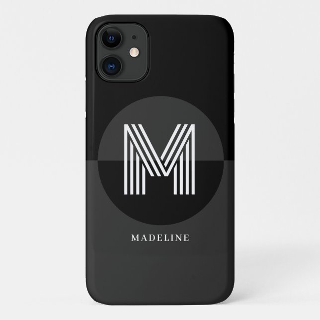 Coques Case-Mate iPhone Élégant noir blanc gris géométrique Monogramme mod (Dos)