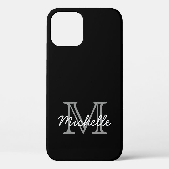 Coques Case-Mate iPhone Élégant Noir Blanc Manipulé Moderne Monogramme (Verso)