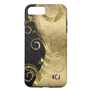 Coque Case-Mate iPhone Élégant noir Damas brunes d'or