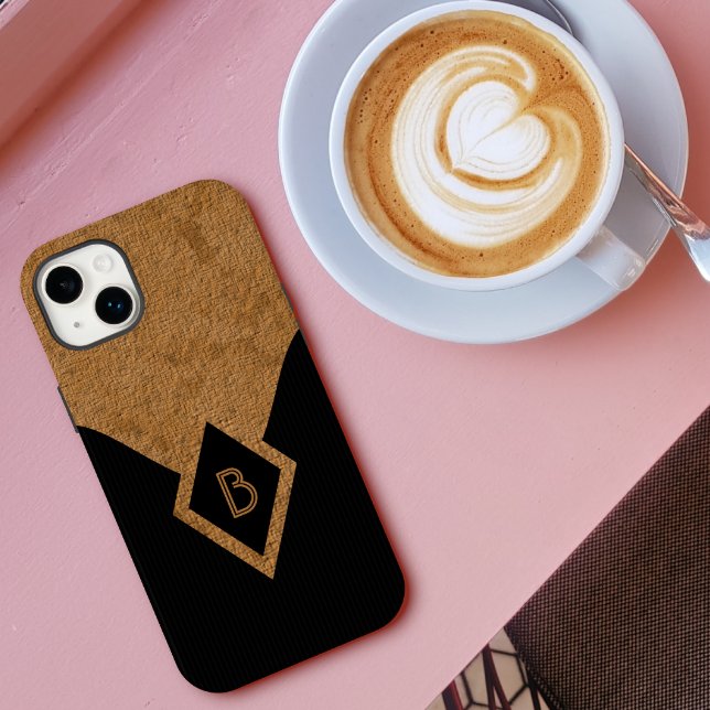 Coques Case-Mate iPhone Élégant noir élégant à rayures et monogramme de br (Créateur téléchargé)