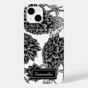Coque Case-Mate iPhone Elégant noir et blanc Dahlia personnalisé