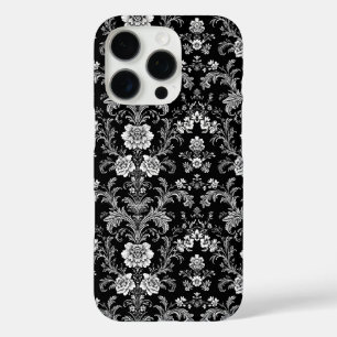 Coque iPhone 16 Pro Elégant noir et blanc Damas - Vintage baroque