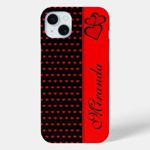 Coque Case-Mate iPhone Élégant Noir et Coeurs rouges Motif Nom Modèle