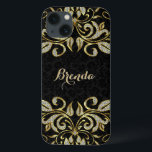 iPhone 13 Coque Elégant Noir Et Faux Or & Parties scintillant<br><div class="desc">Elégant faux or et diamants parties scintillant floral tourbillonne sur les damas floral noir. Si vous avez besoin d'aide pour customiser un de mes designs,  contactez le concepteur ArtOnWear. Mise en forme de texte gratuite avec aide en direct disponible sur demande.</div>