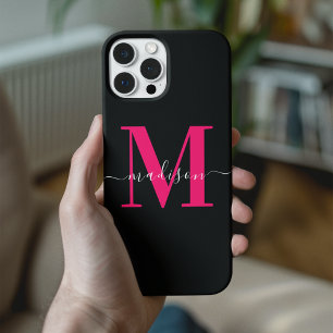 Case-Mate iPhone Case Élégant noir et gras rose chaud Monogramme initial