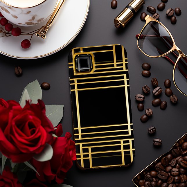 Coques Case-Mate iPhone Elégant noir et or Géométrique Art Déco (Elegant Black and Gold Art Deco iPhone 15 Case)